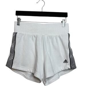 Adidas white and gray high waist elastic band running shorts women's size small
